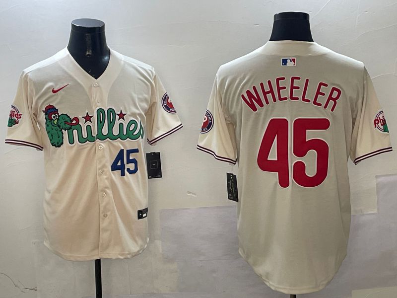 Men Philadelphia Phillies #45 Wheeler Cream Three generations Joint Name Game 2025 Nike MLB Jersey style 2->philadelphia phillies->MLB Jersey